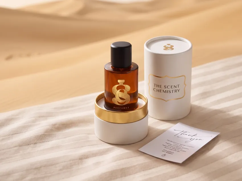 Amber perfume in an open ivory presentation case