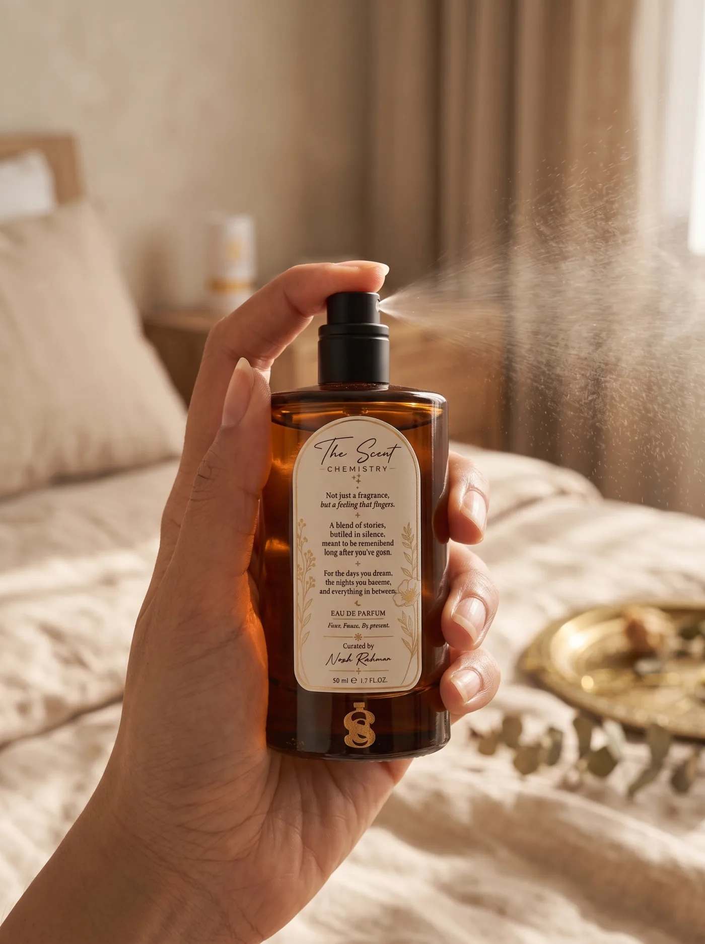 Hand applying The Scent Chemistry perfume